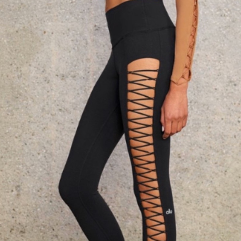 Alo yoga high line lace up leggings black Xs